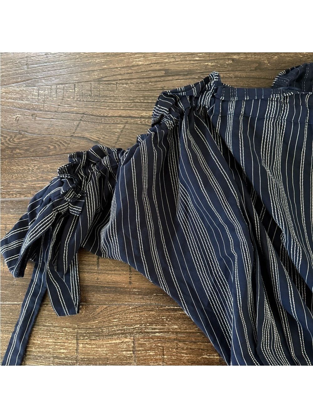 Tanya Taylor Sabra One-Shoulder Striped‎ Ruched Mini Dress Navy Size 6 NWT - Picture 8 of 11